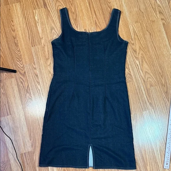 Bali Dark Blue Stretch Denim Sleeveless Shift Dress - Size L - Picture 7 of 9